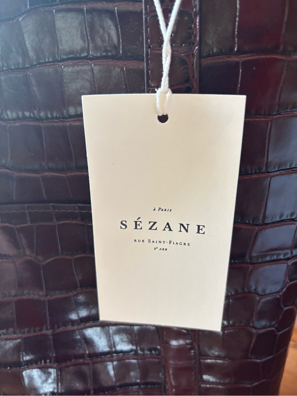 Sezane The Tote Croc-Embossed Leather Tote in Dark Brown - Picture 5 of 11